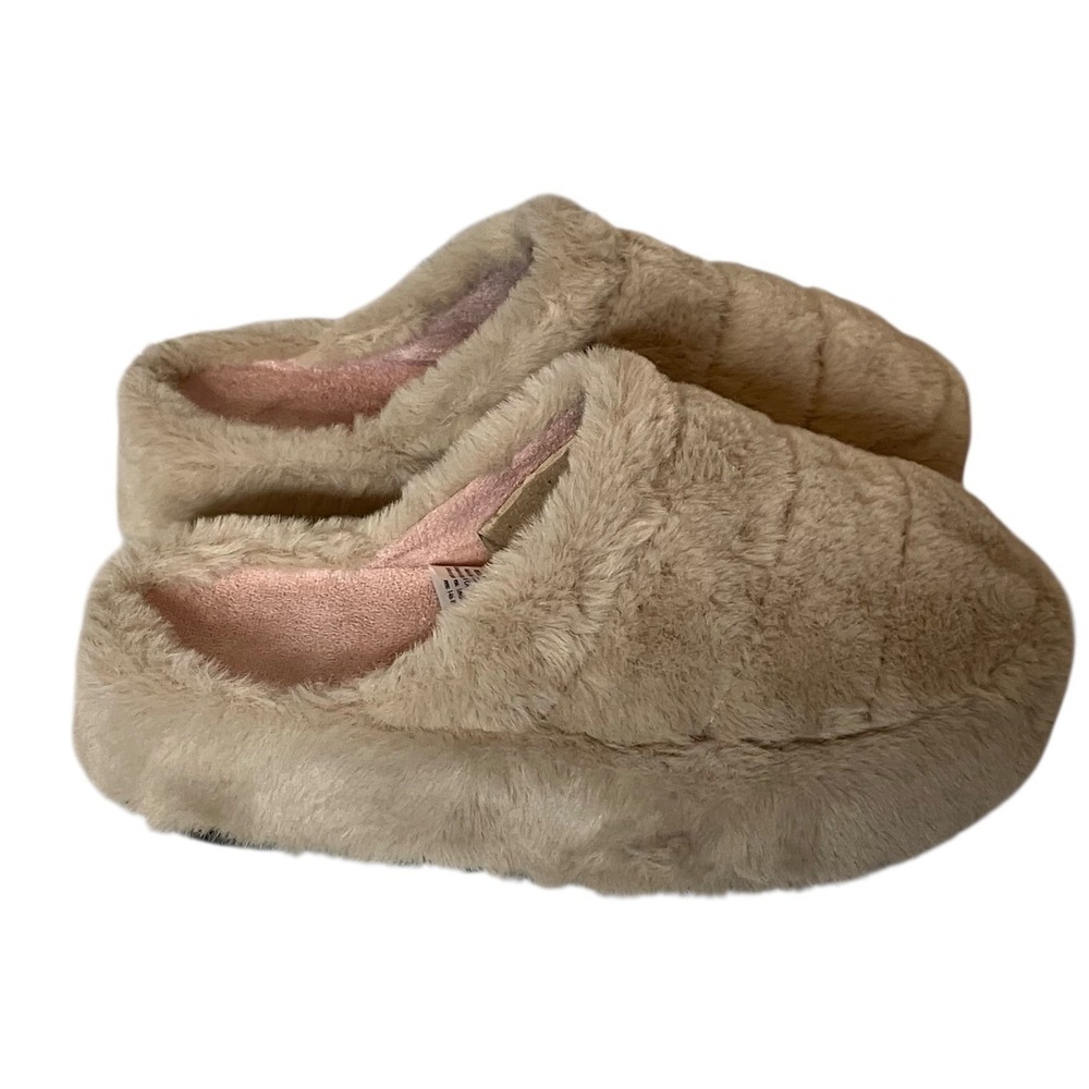 Free People Its A Vibe Platform Slip Slippers Tan‎ Faux Fur Size 8 NWB
